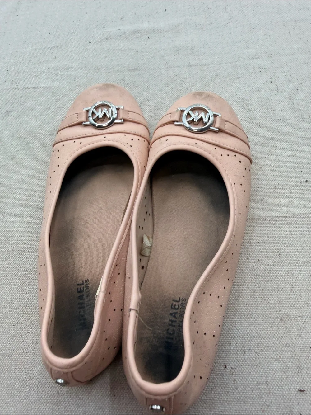 Michael Kors Blush Pink Leather Ballet Flats with Silver MK Emblem